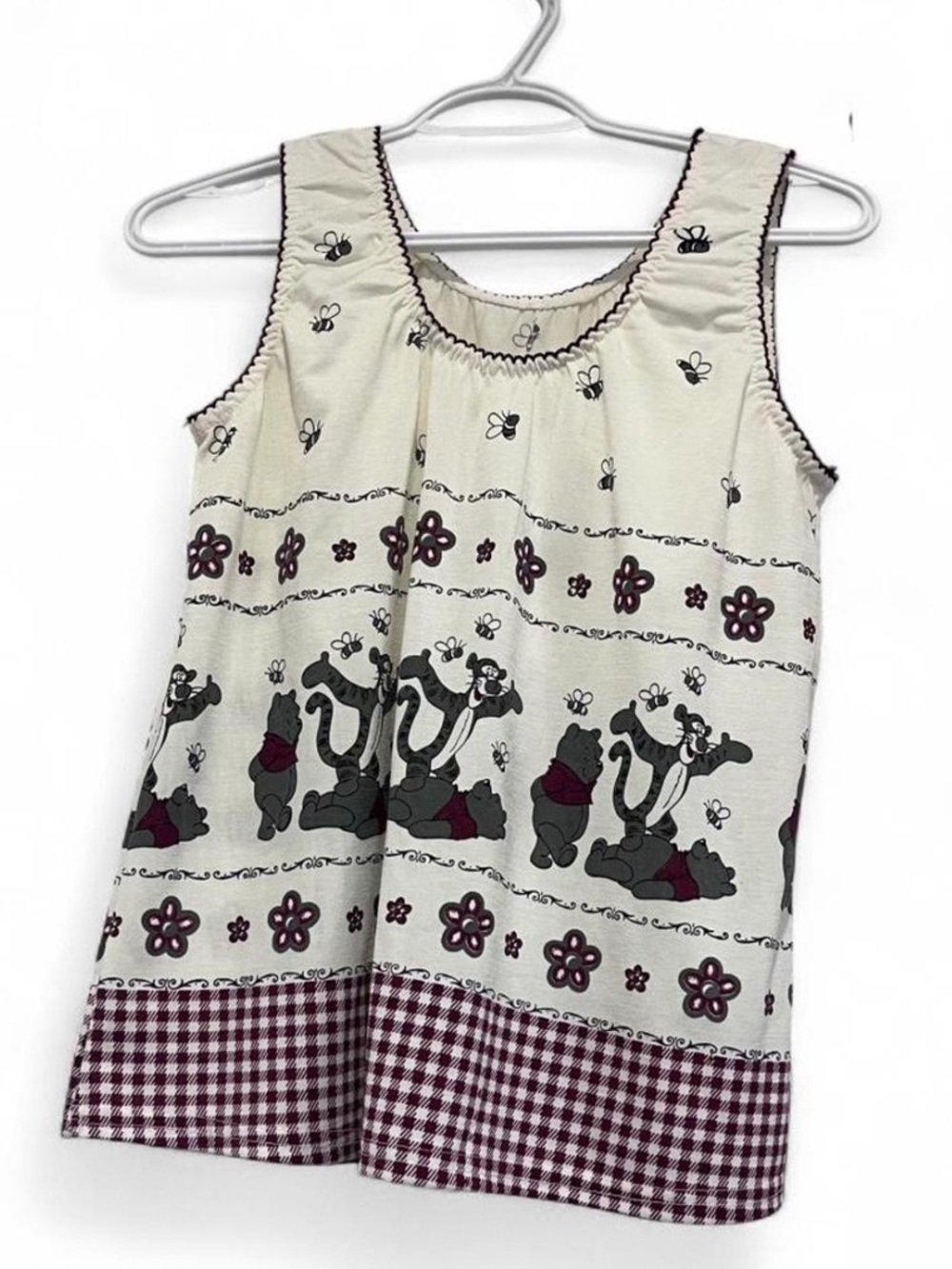 Disney Cream Tank Top with Burgundy Plaid Trim Print